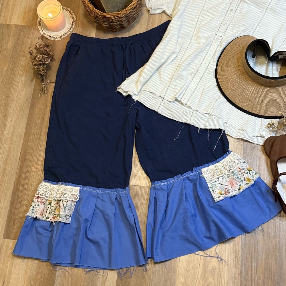Upcycled Cottagecore Prairie Bloomers with Ruffles Vintage Inspired Pants